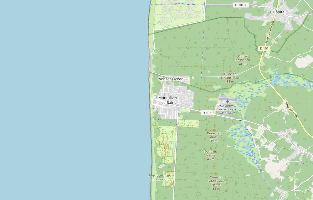 Plan de Vendays-Montalivet : Montalivet-les-Bains au bord de l’océan, entre forêt et dunes